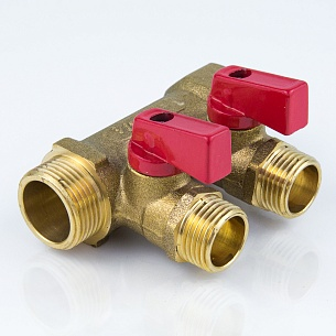 Коллектор 3/4" ВН на 2 вых. 1/2" Н с шаровыми кранами (9026-01), Aquasfera фото 1